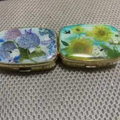 レジン細工　ピルケース／小物入れ　シマエナガ紫陽花とひまわり2個セット