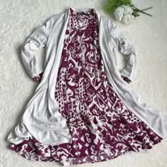 ZARA 紫と白のパターン 長袖ひざ丈ワンピース