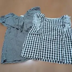 GLOBAL WORKキッズフリル付きチェック柄ノースリーブシャツ 2枚セット