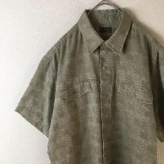 は*い様 C1 透かし柄シャツ　半袖　レトロ　Mメンズ程度　ポリコットン