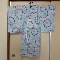 浴衣　キッズ　女の子　金魚　水色　ゆかた　帯　セット　130cm　古典　涼しそう