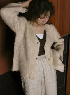 【select moca】ロングシャギーカーディガン（ベージュ）