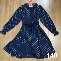 組曲キッズ　ネイビー ドット柄 長袖ワンピース