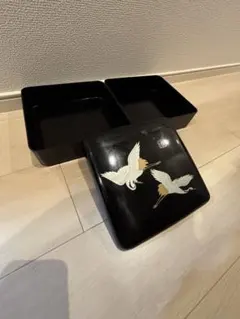 漆器 重箱 二段重 鶴蒔絵 黒漆　お重のサムネイル