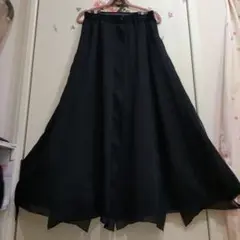 H-5 LOUPIAC 日本製　黒 フレアロングスカート アシンメトリー