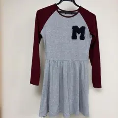 ANAP 長袖ワンピース Mワッペン グレー×ボルドーのサムネイル