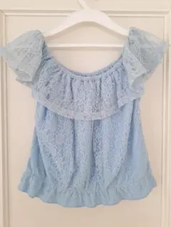 GRLトップス オフショル レース フリル 水色 オシャレ 可愛い M