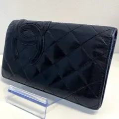 CHANEL シャネル カンボンライン マトラッセ 長財布 レザー 黒 ピンク