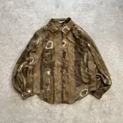 【希少】80s総柄ブラウス アート柄 抽象模様 シアーシャツ ヴィンテージ古着