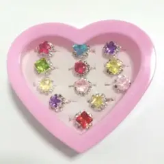 カラフルリング ハート型ケースおもちゃの指輪 キラキラ お誕生日 クリスマス