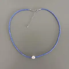 handmade ブルー 青 ビーズ 淡水パール パール 白 ネックレス