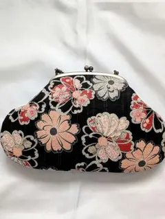 モダンな花柄　がま口ポーチバッグ※１点もの