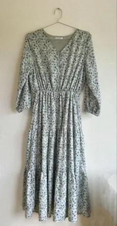 グラシア 花柄 ロングワンピース M ハニーズ 水色 ティアード ギャザー