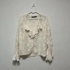 ZARA アイボリー フリル付きフレア袖 長袖ブラウス