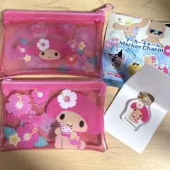 サンリオ　サマーバケーション マイメロディ　マーカーチャーム フラットポーチ