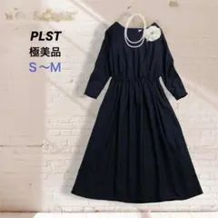 【極美品】★PLST　ポリエステルツイル Vネック ワンピース　ネイビー　Ｓ