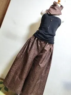 1865　着物リメイク☆大島紬ガウチョパンツ＆ストール