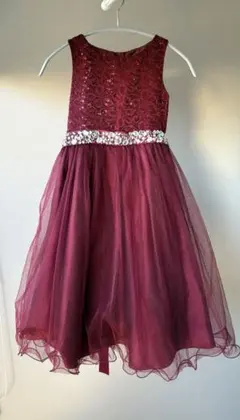 キッズドレス　バーガンディ ビジュードレス