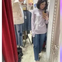 薄紫 シンプルロゴ 長袖ニット