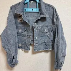 レディース ダメージデニム クロップドデニムジャケット ライトブルー SHEIN