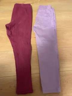紫色スリムフィットパンツ、リブパンツ2枚セット　110