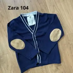 Zara カーディガン 104 ネイビー 肘パッチ付き