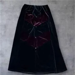 vintageベロア切替 Aラインロングスカート ブラック ボルドー