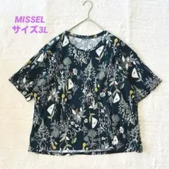 ミゼール 花柄カットソー 半袖 タック入り ゆったり　3L 綿100% 日本製のサムネイル