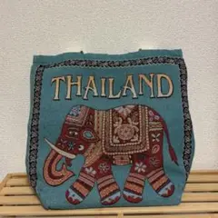 タイ 象刺繍 マチ付きトートバッグ