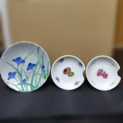 たち吉 箸置 果物柄 小皿2枚　　美濃焼翔山　青花銀彩小皿