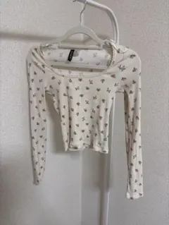 アイボリー 花柄 リブ編み 長袖トップス H＆M