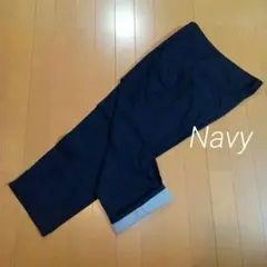Navy ネイビー８分丈パンツ ロールアップ裏地ストライプ（Ｌ）のサムネイル