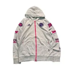 7AS6 adidas フルジップパーカー　スウェット　グレー　M プリント古着