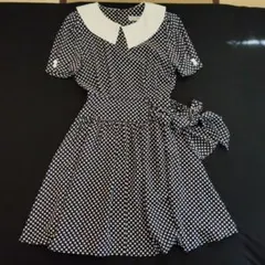 昭和レトロ ネイビーとホワイトのドット柄ワンピース 美品！！