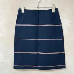 【美品】バーバリーブルーレーベル ボーダー柄 ひざ丈スカート ネイビー 36 S