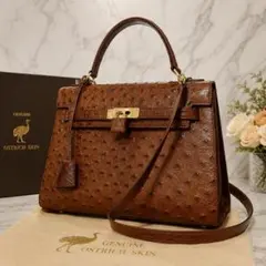 オーストリッチ レザー 2WAY ハンドバッグ ショルダーバッグ ゴールド金具