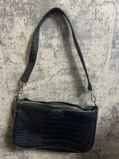 ブラック クロコダイル風ショルダーハンドバッグ