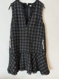 極美品✨アプワイザーリッシェ　ツイードフレアワンピース　黒　パール　2 極美品✨アプワイザーリッシェ ツイードフレアワンピース 黒