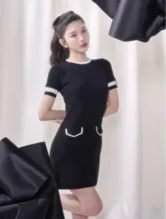 Darich バイカラーラインニットミニワンピース