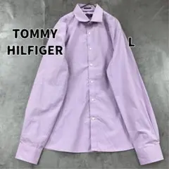 トミーヒルフィガー 紫 格子柄 シャツ スリムフィット ノンアイロン【9709】