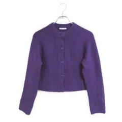 GU カーディガン S 紫 クルーネック 起毛 厚手 秋冬 ショート丈 羽織り