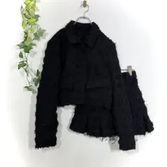 Heather セットアップ ツイード調フリンジ ジャケット キュロット 黒▼