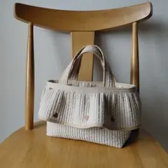 ヌビバッグ　ミニ　フリル付　ブラウン×ブラウンハート刺繍　ハンドメイドのサムネイル