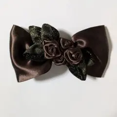 卒業式 入学式 フォーマル バレッタ ブラウン サテンリボン フラワーモチーフ