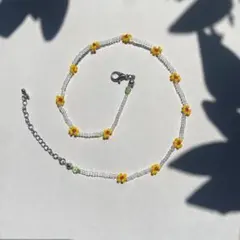 no.21 ビーズネックレス　チョーカー　花　韓国