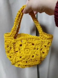 黄色 かぎ針編み グラニーミニバッグ