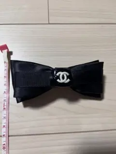 CHANEL 黒 リボン バレッタ