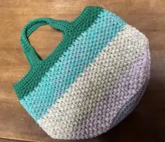 手編みストライプトートバッグ