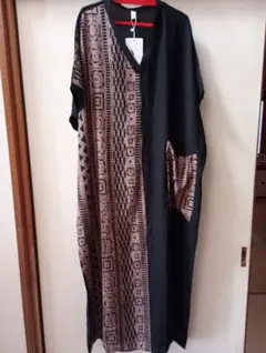 ✨値引き♥ワンピース エスニック 黒 ゆったり リゾート バイカラー マキシ丈