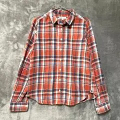earth music&ecology チェック長袖フランネルシャツ Sオレンジ